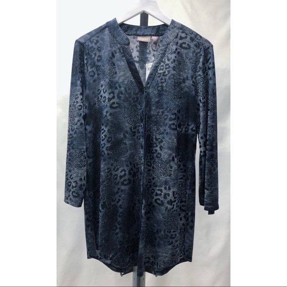 Chico's Blue Snake Print Roll Tab Blouse - Picture 6 of 14